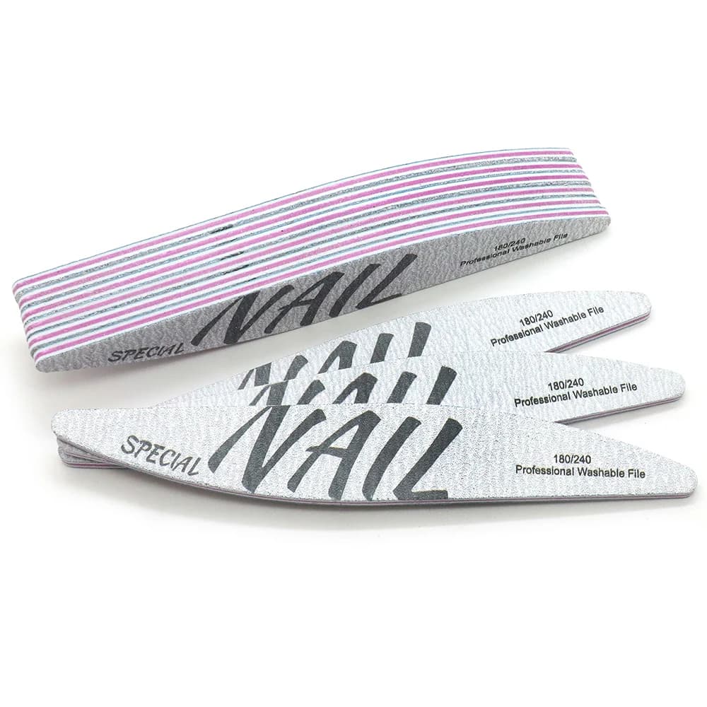 2/5/10Pcs Grey Sandpaper Nails File 180/240 Grit Professional Washable File Willow Leaf Shape Manicure File Set Nail Accessories