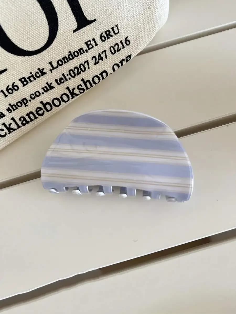 Fermaglio per capelli in acrilico a righe blu e beige in stile coreano per donna