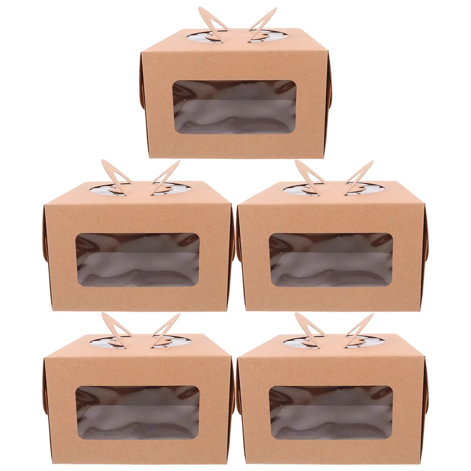 Set di 5 Scatole per Pizza da Asporto con Finestra, Contenitori Portatili per Dolci e Mousse, Scatole per Regali Natalizi