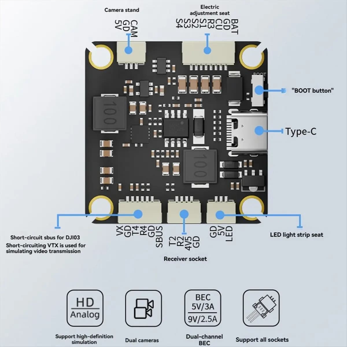 AAAE F455S V4 FC&ESC FPV Stack F405 V4 Flight Controller 55A 4in1 ESC 30X30mm for RC FPV Racing Drone