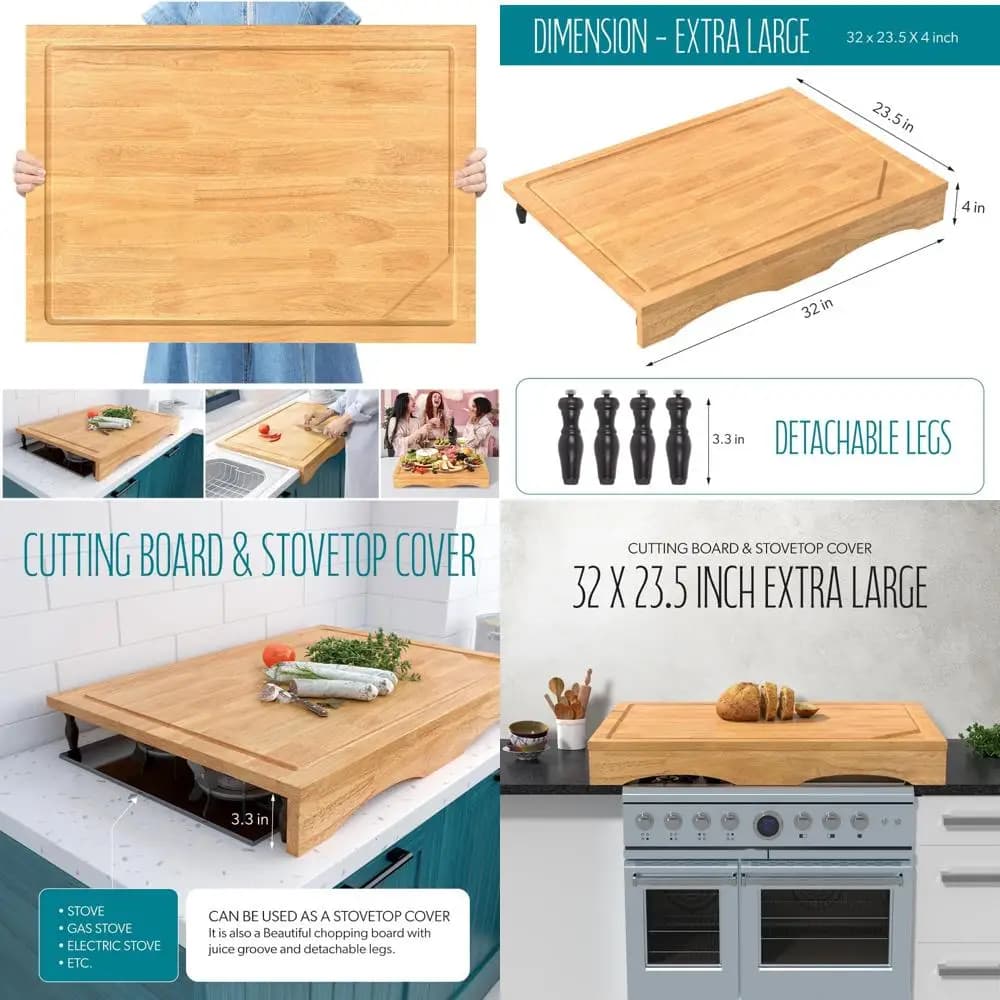 Tagliere 2 in 1 extra large in legno massello e copertura piano cottura - Tagliere sopra il lavello e protezione per fornelli a gas per cucina