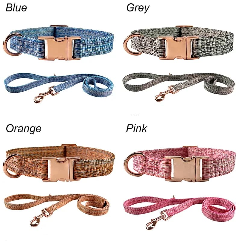 Collare per cani personalizzato con guinzaglio per cani con fibbia in metallo per addestramento a piedi Set di guinzagli in corda per collare per animali domestici in lino regolabile