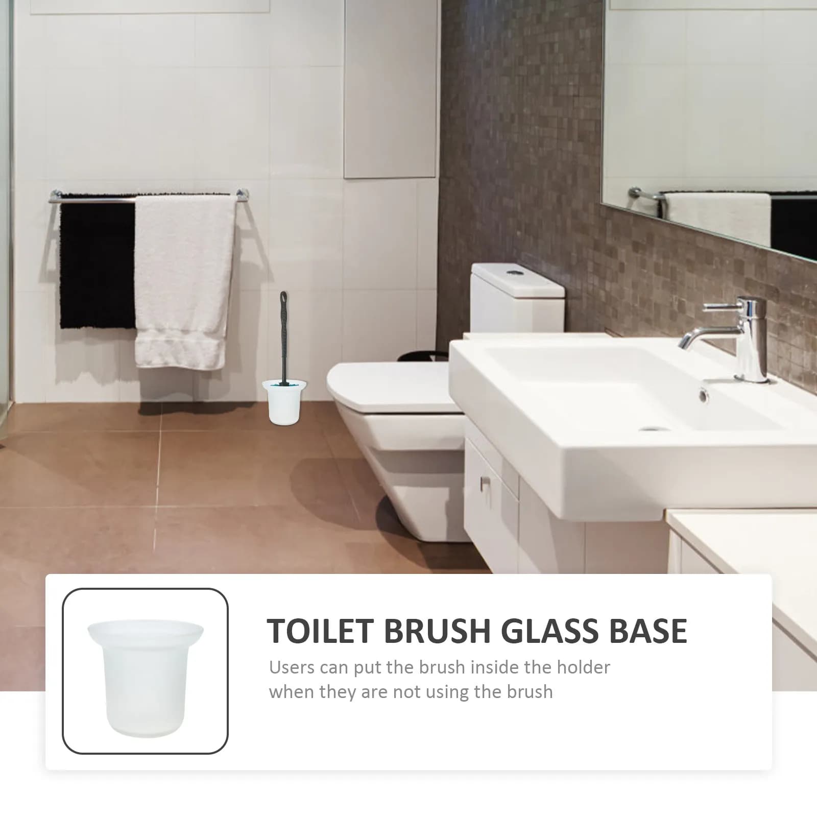 Porta scopino WC professionale satinato con base in vetro, contenitore resistente per la pulizia del bagno, organizer per scopino WC