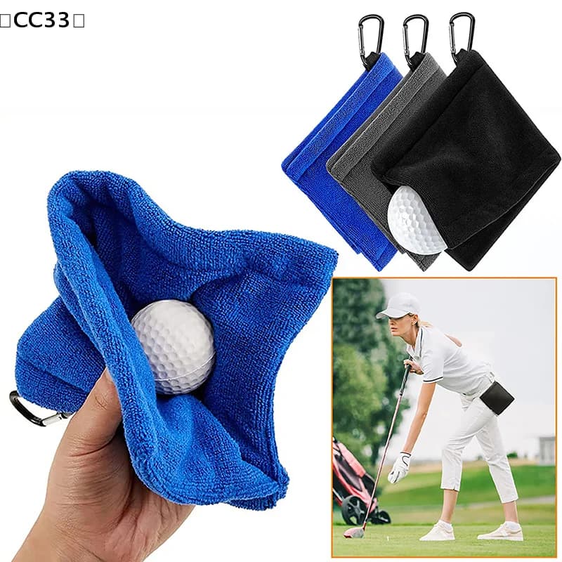 Asciugamano quadrato in microfibra per la pulizia delle palline da golf con gancio a moschettone, ad alto assorbimento d'acqua, per pulire la testa del mazze da golf, panno per la pulizia〔CC33〕