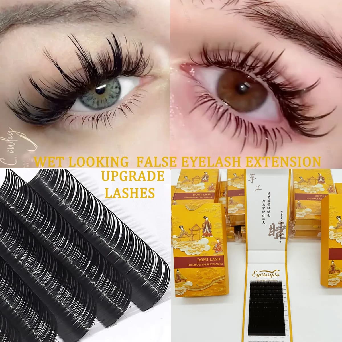 Domi Wet Look A Shape Autunno Wispy Halloween Cosplay Spikes Ciglia Visone Volume individuale Ventole preconfezionate naturali Ciglia finte
