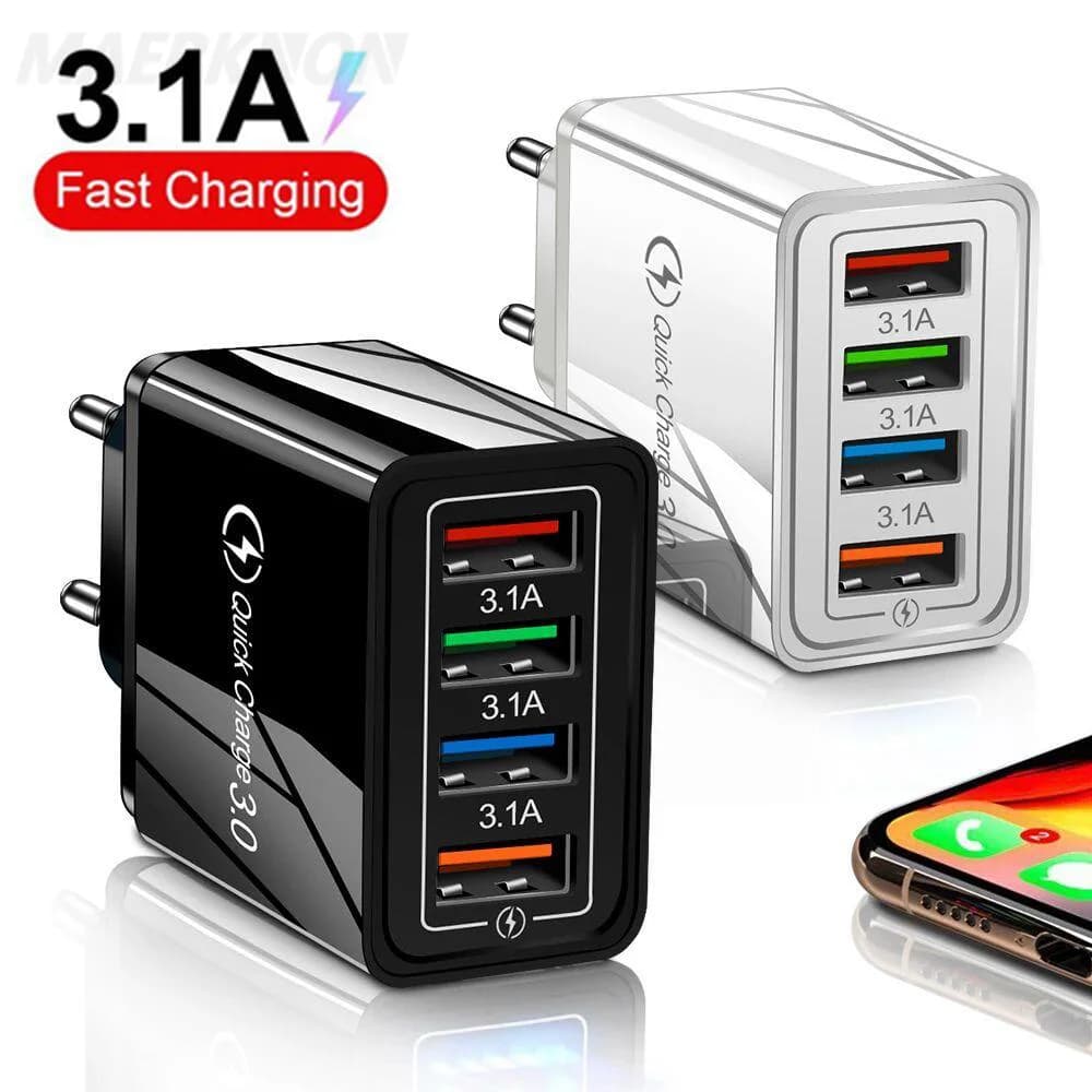 Caricabatterie da muro con spina UE USA 4 caricabatterie USB Adattatore per caricabatterie da muro per telefoni cellulari per caricabatterie USB-C iPhone Samsung Xiaomi POCO