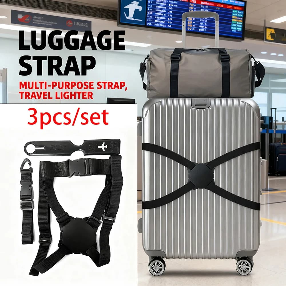 Set di accessori da viaggio per esterni, 3 pezzi/set, etichette per bagagli, cinghie per bagagli, set di cinghie esterne per bagagli, adatte per il check-in in aeroporto, viaggi a lunga distanza, ritorno a scuola per studenti, viaggi d'affari, ecc. Un must per gli appassionati di viaggi, i pendolari e gli studenti internazionali per ridurre il peso del bagaglio (le cinghie possono essere estese fino a 240 cm + altamente elastiche e adattabili a vari tipi di bagagli)