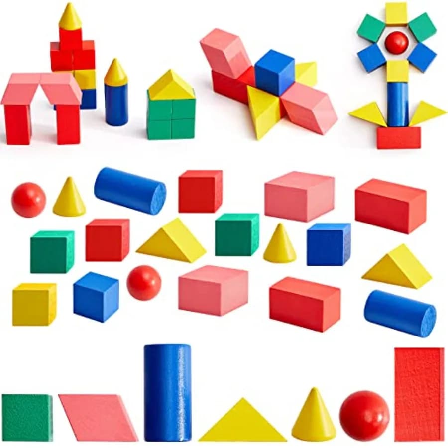 70 Pezzi di Blocchi Geometrici in Legno, Forme 3D Solide in Miniatura, Set per l'Insegnamento in Classe, Blocchi di Forme Elementari per Bambini