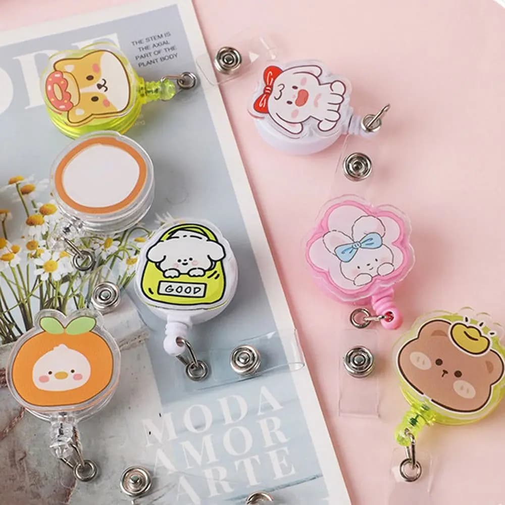 Easy To Pull Badge Holder Clips Cute Colors Exhibition Enfermera Retractable Badge Reel Cartoon Acrylic ID Card Holder