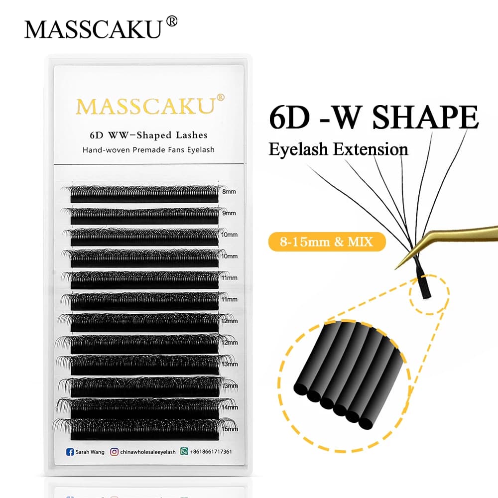 MASSCAKU W Shape Bloom 3D-10DW Ventole di volume preconfezionate Ciglia finte visone Morbido Facile da fanare Estensioni ciglia naturali professionali