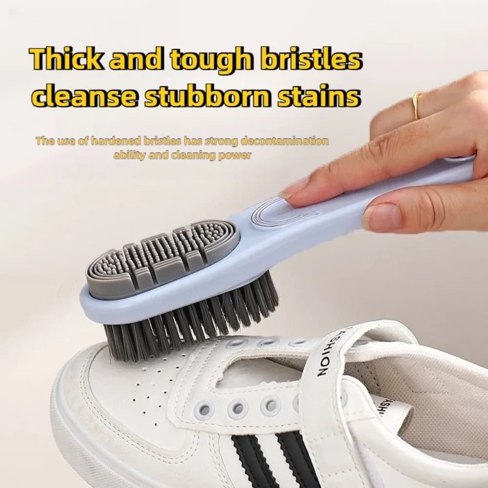 Spazzola per la pulizia delle scarpe a setole morbide su entrambi i lati con manico lungo in silicone Spazzola multiuso per la casa per scarpe, vestiti, pavimenti