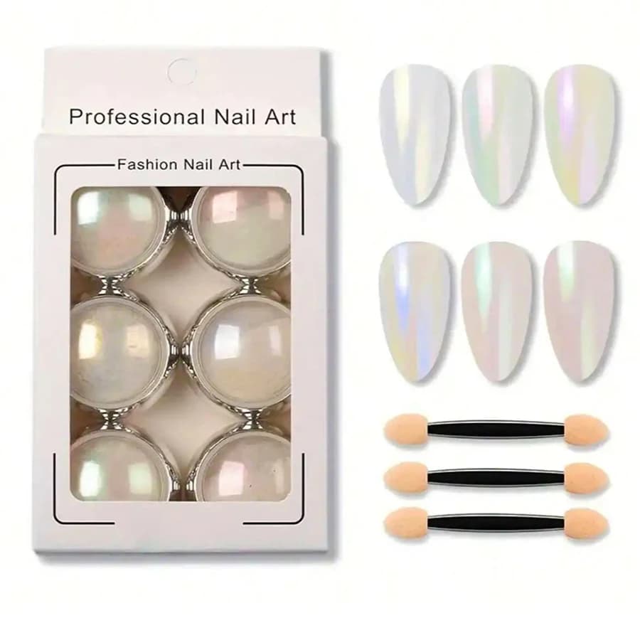 1 set polvere di cromo bianco perla metallo cromato effetto specchio nail art creazione pittura fai da te 6 colori