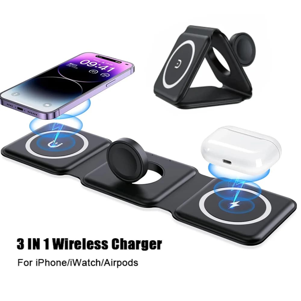 3 in 1 Magnetic Wireless Charger Pad Foldable Fast Charging Station Dock for iPhone 17 - 13 12 Pro Max Apple Watch9 8 7 AirPods