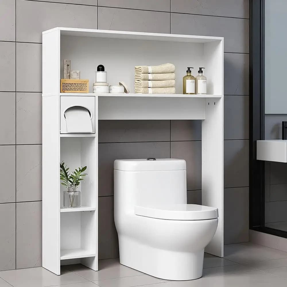 Portaoggetti sopra il WC, mensole da bagno in legno a 3 livelli, organizer da bagno indipendente con porta carta igienica,