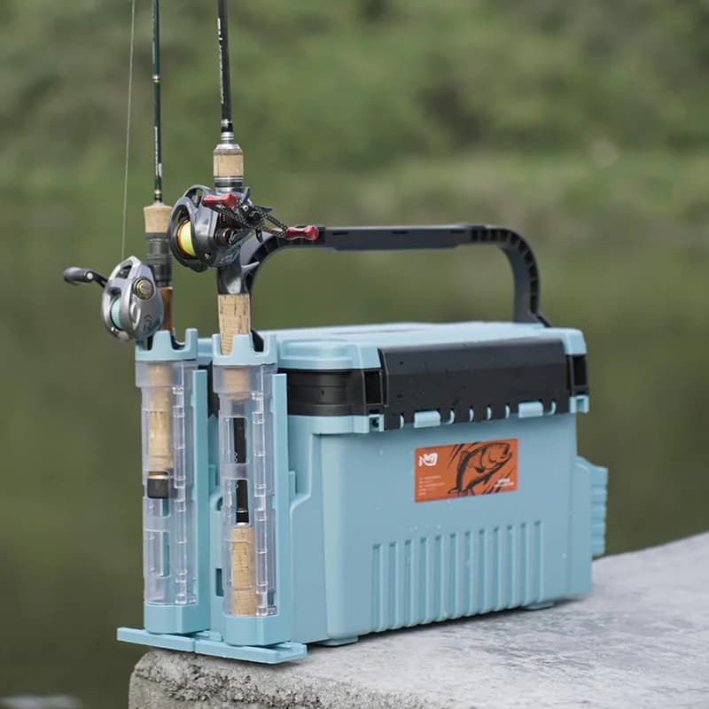 Fishing Tackle Box 2 Layers Big Storage Pocket Rod Holder Carry Accessories Plastic Waterproof Case Seat Fishing Box