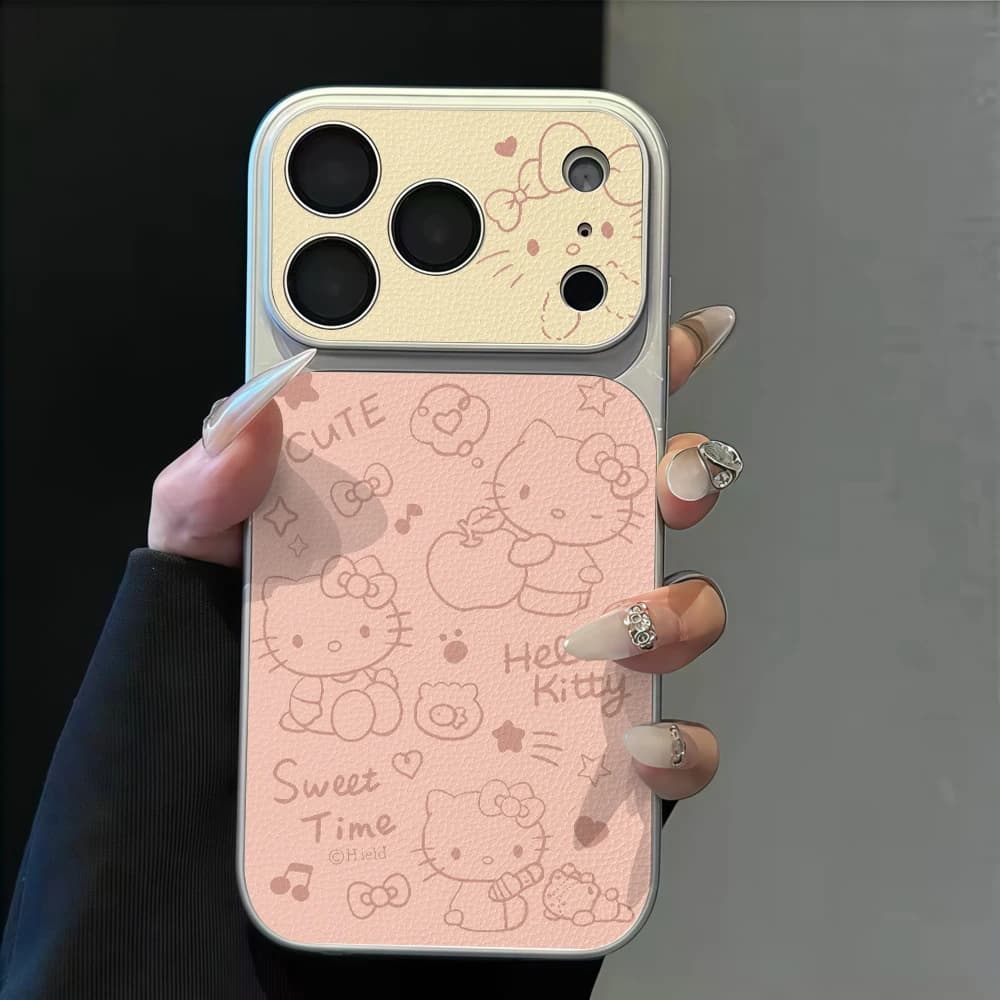 Cover Morbida con Finestra Grande per iPhone 17 16 Pro Max Air 15 14 13 12 11 Pro Max 17E 16E 8 7 Plus, con Design Line Art di Hello Kitty