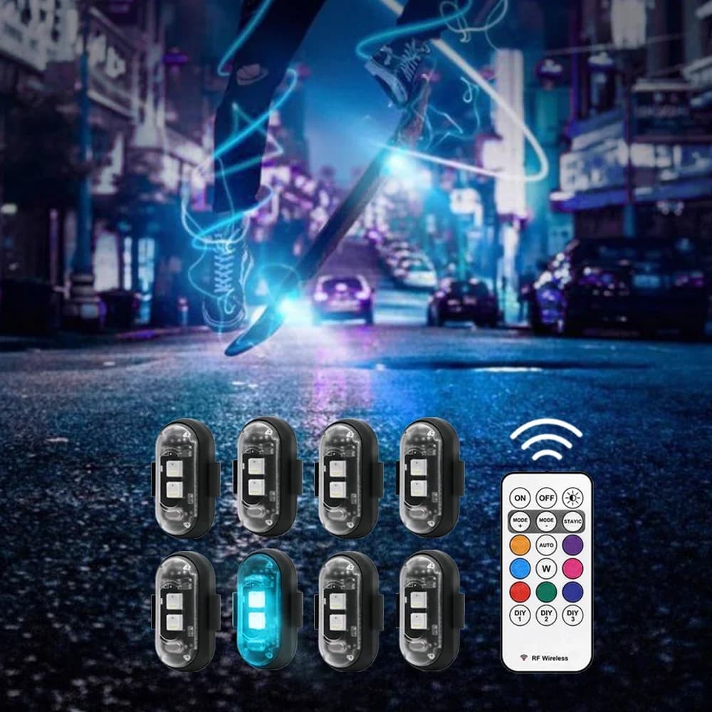 Kit sottoscopio per scooter da skateboard RGB, telecomando senza fili, LED, 8 colori, stroboscopico ricaricabile, decorazione ambientale per la guida notturna