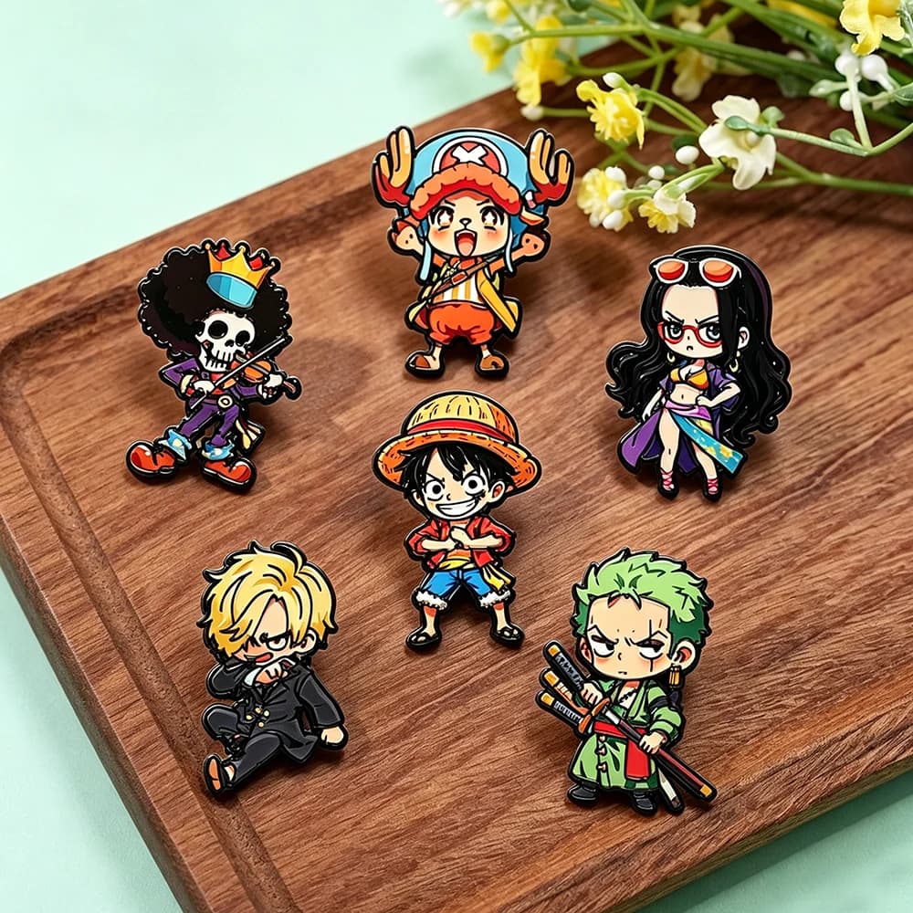4/6 Pezzi Spille in Smalto ONE PIECE Pirata Luffy Zoro Boa Hancock, Distintivi Creativi da Donna per Borse e Giacche, Regalo per Amici