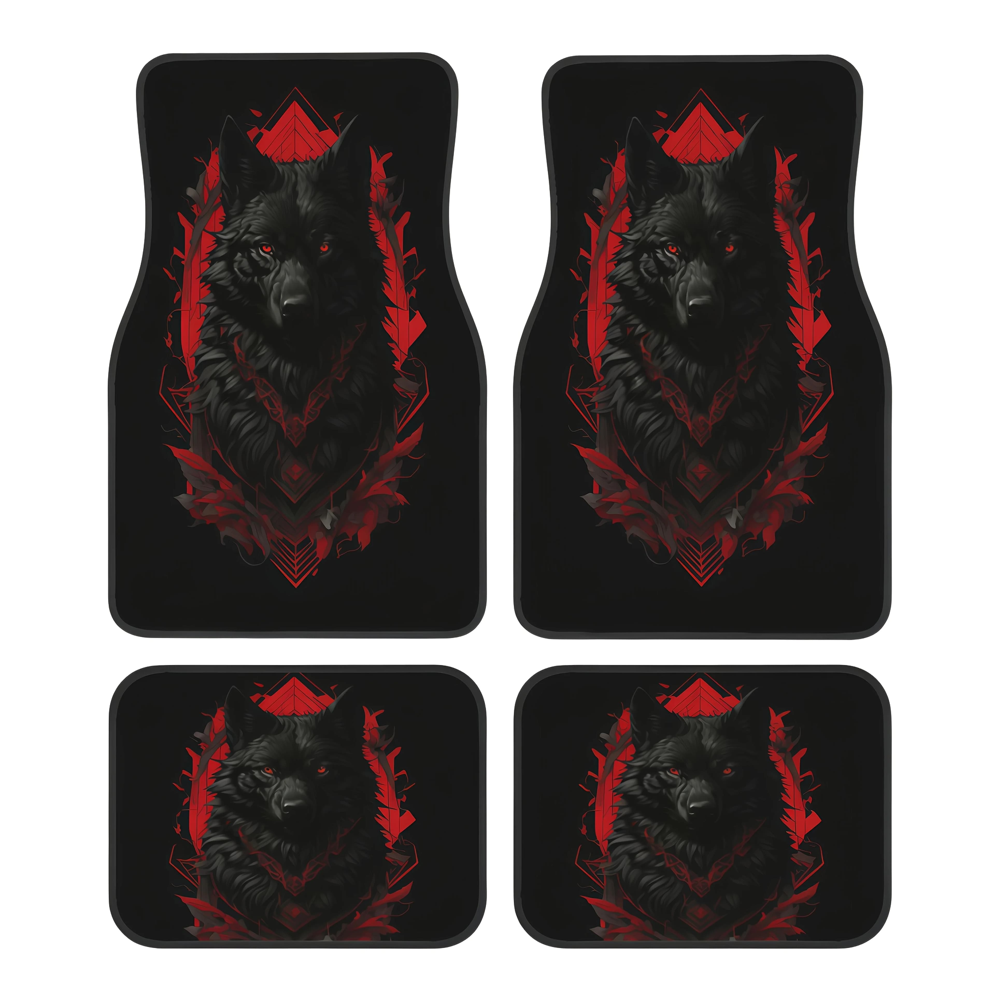 Set tappetino per auto da 4 pezzi con stampa Black Wolf King, adatto per sedani, SUV e tutti i modelli di auto.