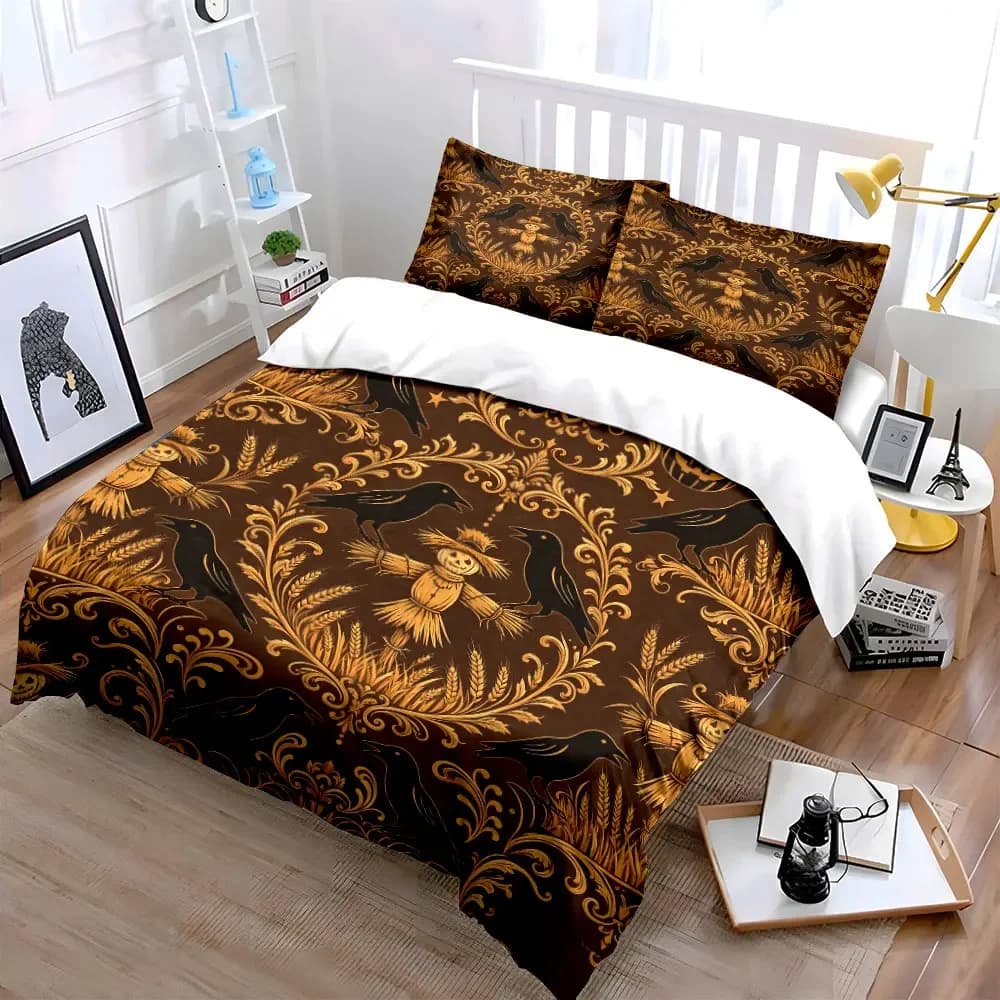 Set a tema spaventapasseri di Halloween, set di biancheria da letto con copripiumino morbido e confortevole, include 1 copripiumino e 2 federe, regalo