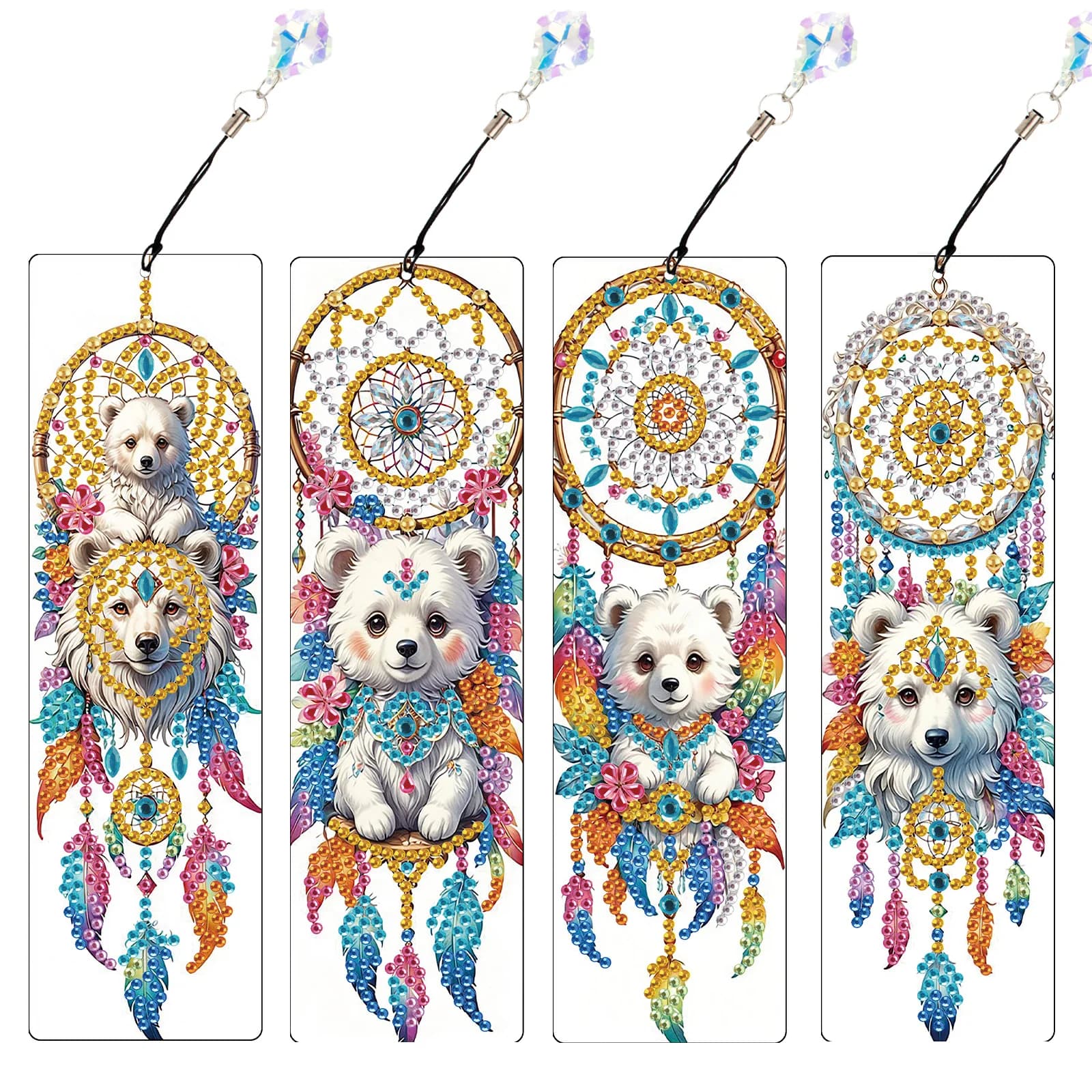 4pcs Diamond Art Painting Bookmarks Kit for Adults,DIY Dreamcatcher Net Bookmark Bling Crystal Pendant Bookmark for Home Gift