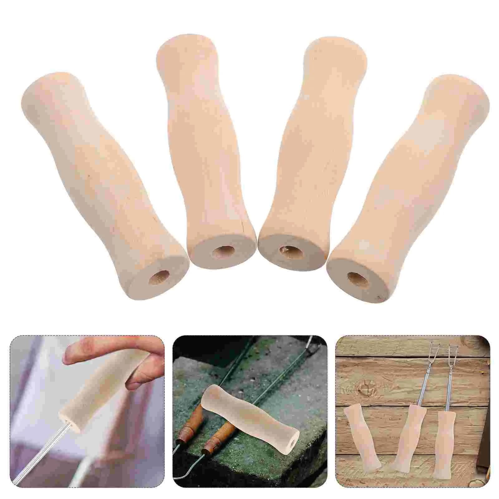 4 pezzi Utensili da cucina Maniglie in legno Maniglia per barbecue Maniglia per utensili da cucina robusta e antiscivolo Manopole di ricambio per campo di cucina all'aperto