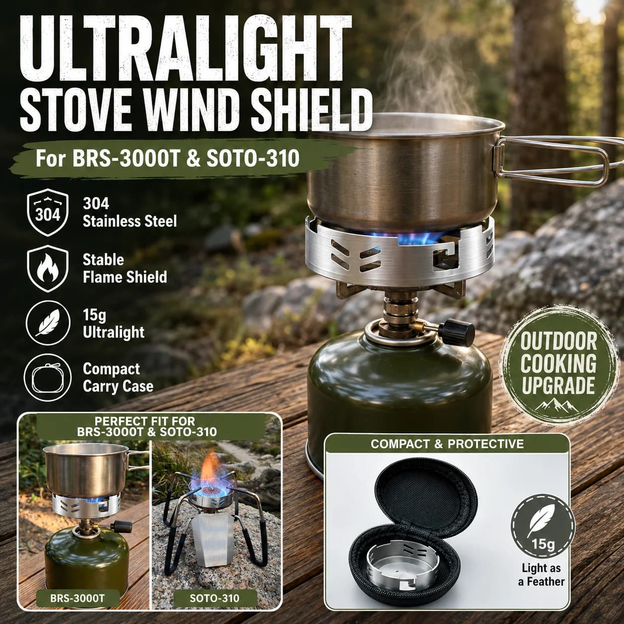 Stainless Steel Stove Wind Shield BRS-3000T SOTO-310 Spider Ultra Light 15g Camping Gas Burner Anti Wind Screen Outdoor Hiking