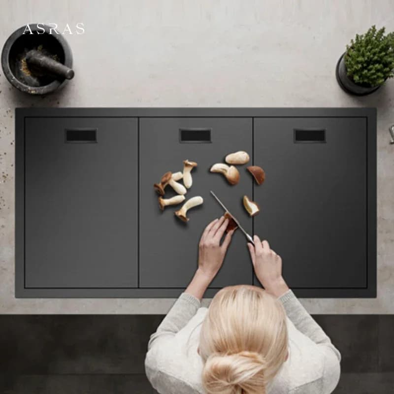 ASRAS Nanometro nascosto Lavello da cucina a tre coperchi Acciaio inossidabile SUS 304 Spessore 4 mm con laciacquatrice e lavelli per pattumiera