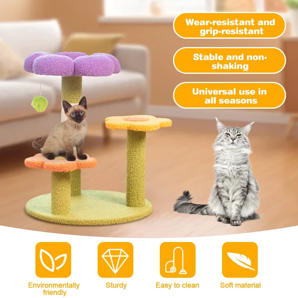 Torre per albero per gatti con fiori Struttura da arrampicata per gatti Avvolta in sisal Albero per gatti carino Multi-Funzione Piccola torre per gatti Forniture per animali domestici a 3 strati