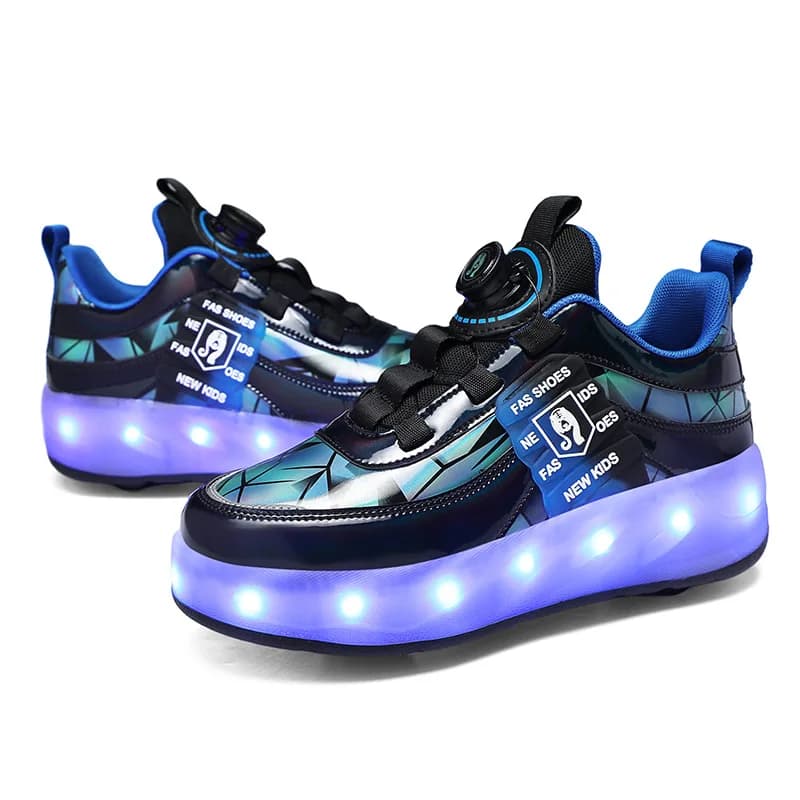 Scarpe da passeggio per bambini a due ruote, scarpe luminose a LED traspiranti per ragazze, scarpe da pattinaggio su ghiaccio per sport all'aperto con ricarica USB