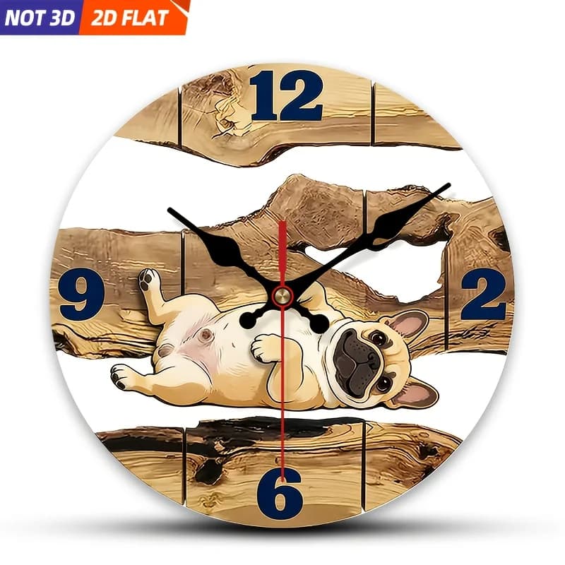 2D Piatto. 1 pezzo. Orologio da parete in legno a tema cane dei cartoni animati, orologio decorativo silenzioso, orologio da parete creativo, ideale per valorizzare la decorazione