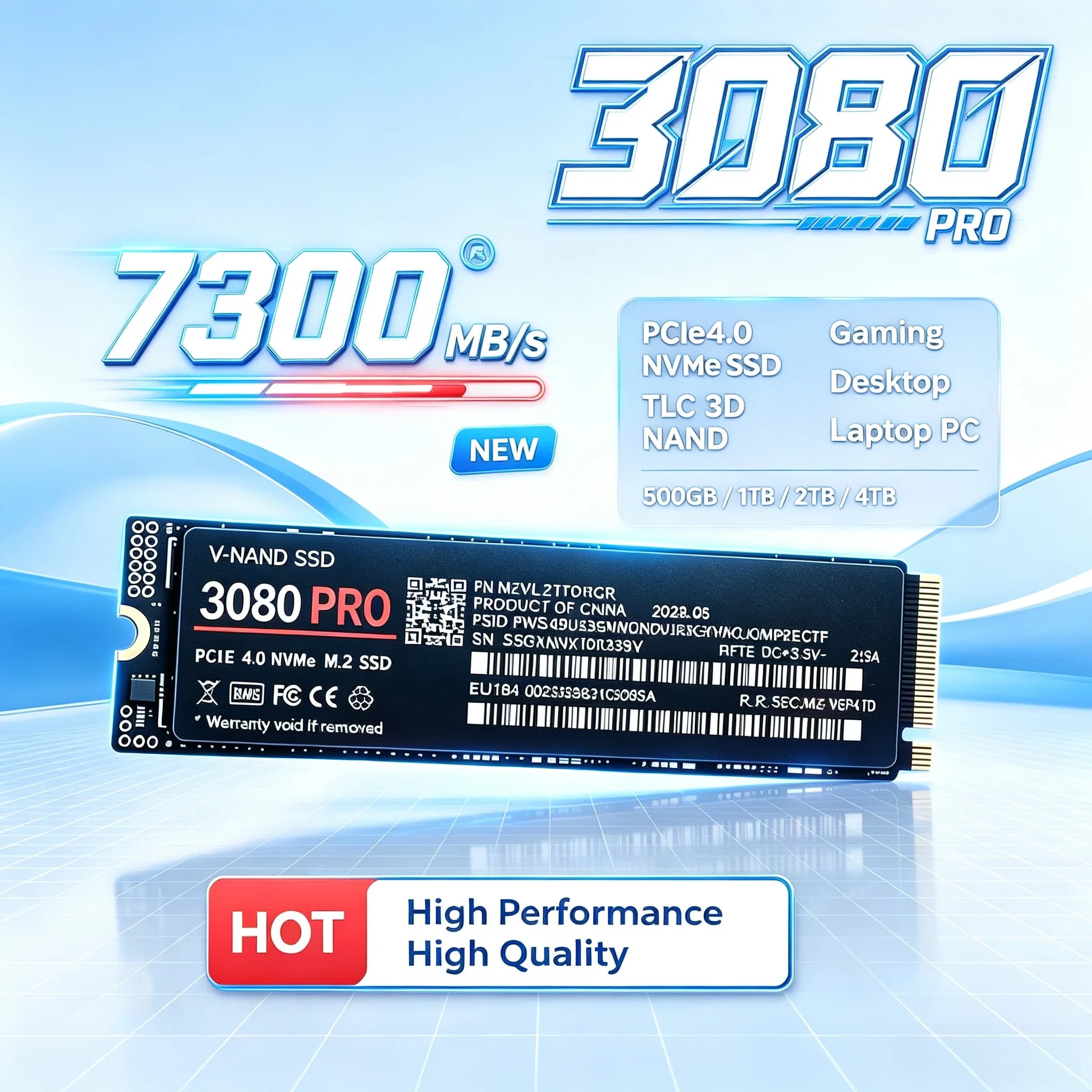 Gaming 3080PRO M.2 NVMe SSD PCIe 4.0 X4 7300MBs TLC 3D NAND 2280 internal drive 500GB to 4TB for PS5 PC laptop low power