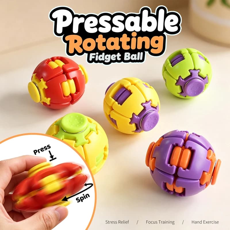 3D Printed Pressable Rotating Fidget Ball Spinning Puzzle Fidget Toy Stress Relief Spinner Ball For Anxiety Relief Hand Desk Toy