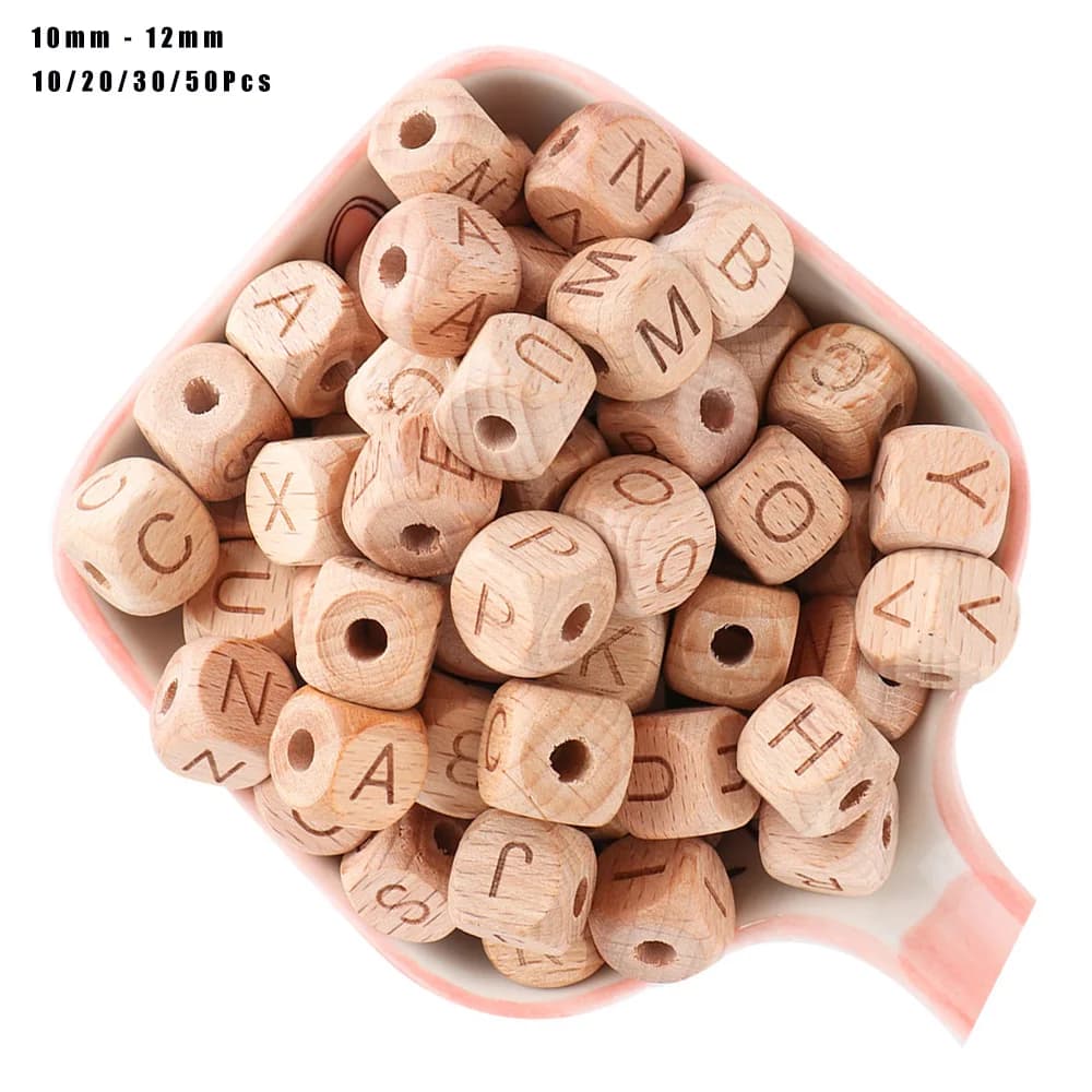 10/20/30/50 pezzi di perline in legno di faggio con lettere, 10mm 12mm, perline alfabeto in legno naturale ecologico per la creazione di braccialetti, collane e gioielli