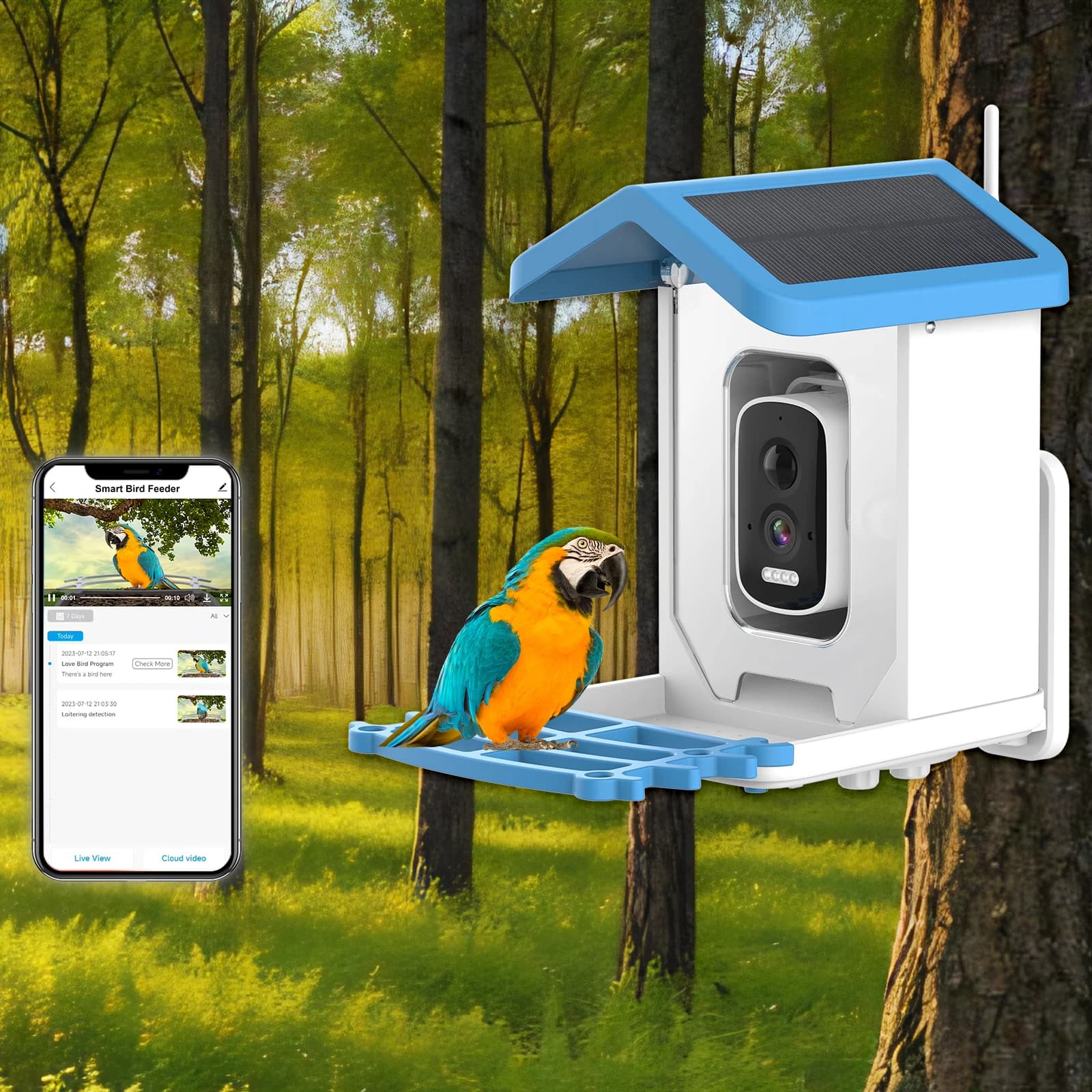 Solar 5 million Wifi with camera automatic smart bird feeder bird watching surveillance camera Video 5MP