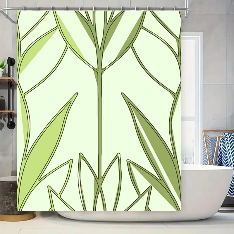 Tenda da doccia moderna con foglie verdi, elegante tessuto impermeabile per l'arredamento del bagno