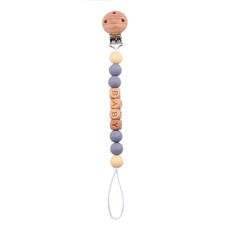Universal Pacifier Clip, Soft Silicone Beads & Wood Pacifier Holder, Non-Toxic Binky Leash for Teething Toys