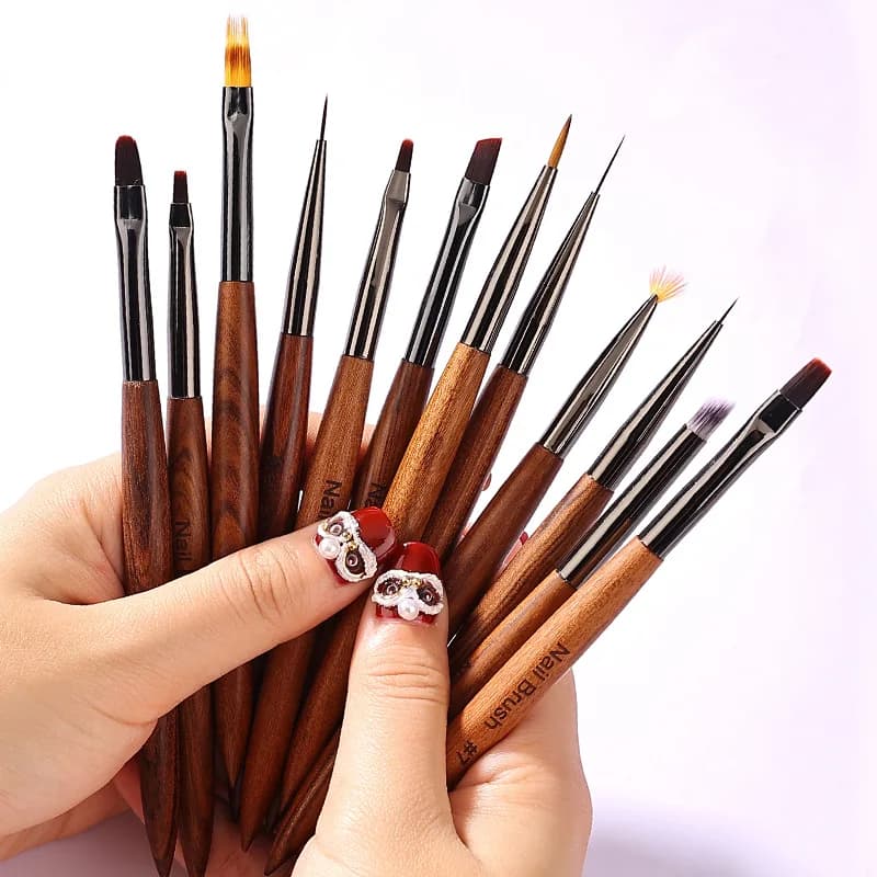 Set di 1/12 Pennelli per Nail Art, Penna per Pittura Unghie, Pennelli per Gel UV Acrilico, Strumento per Manicure Ombre Crystal