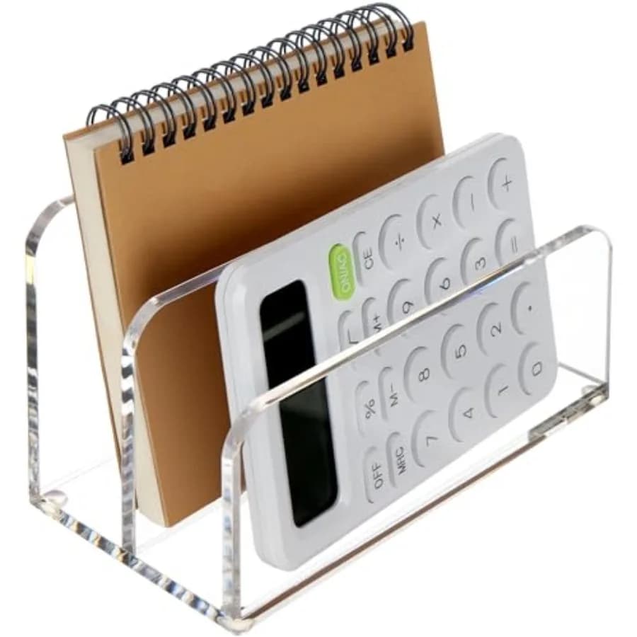 Acrylic Mail Letter File Holder Folder Organizer for Desk, 2 Sections Clear Countertop Small Document Notebook Electronics Desk