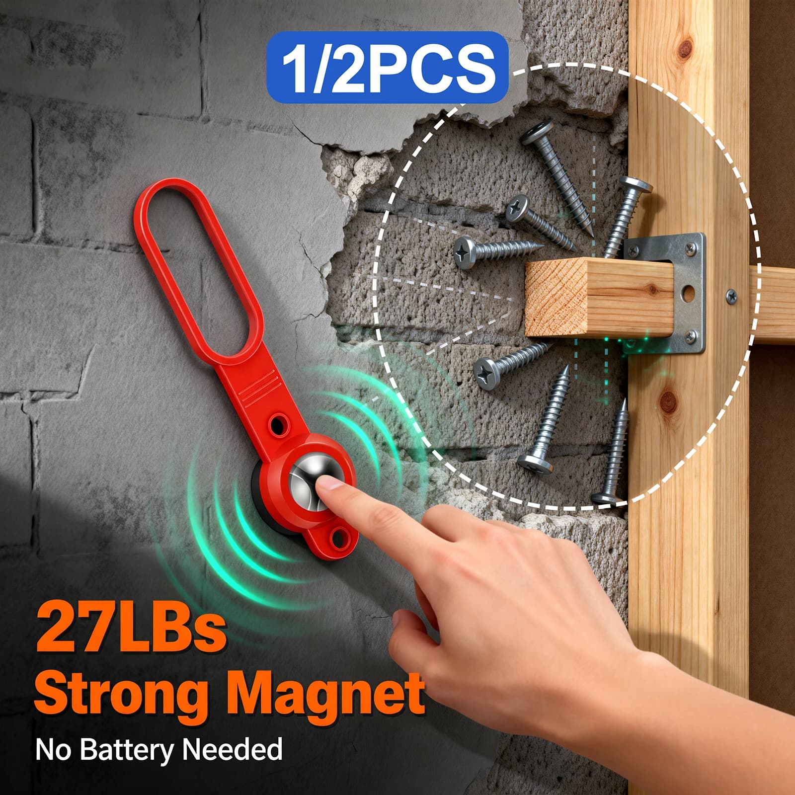Rilevatore di perni magnetici 27 libbre di strumento di ricerca di perni magnetici con sfera di alimentazione senza batterie per piastrelle in ceramica per cartongesso in legno