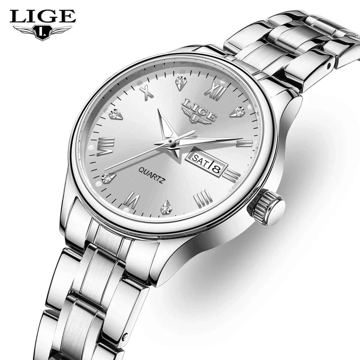 LIGE Women's Wrist Watch Women's Watch Women's Wrist Watch Luxury Waterproof Stainless Steel With Diamond dial