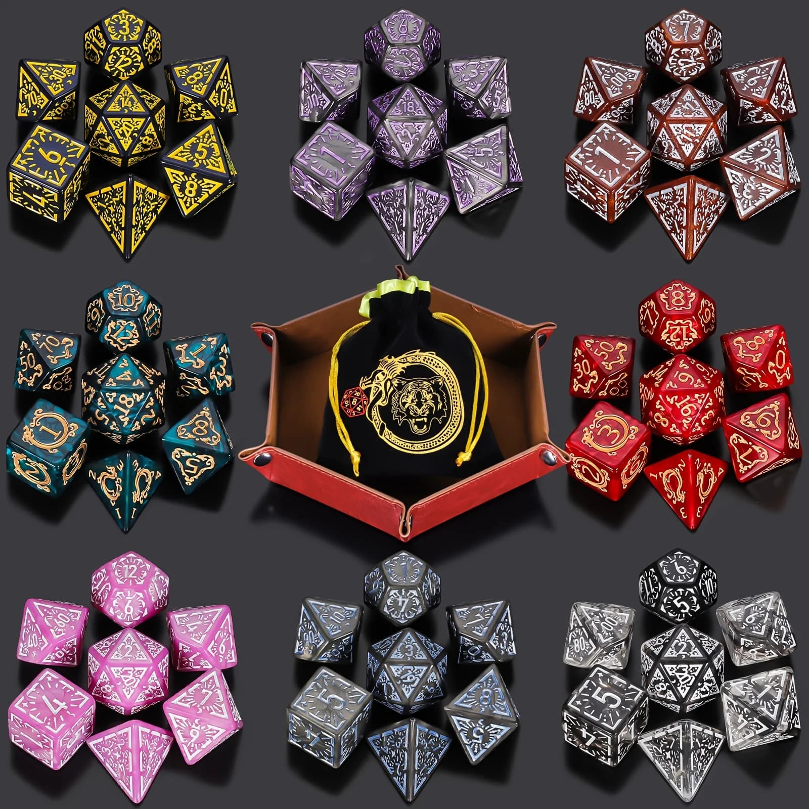 DND 6/8/12 dice sets Double-Colors multi-faceted dice. rolling dice are used for RPG MTG board game dice, and PU Material tray