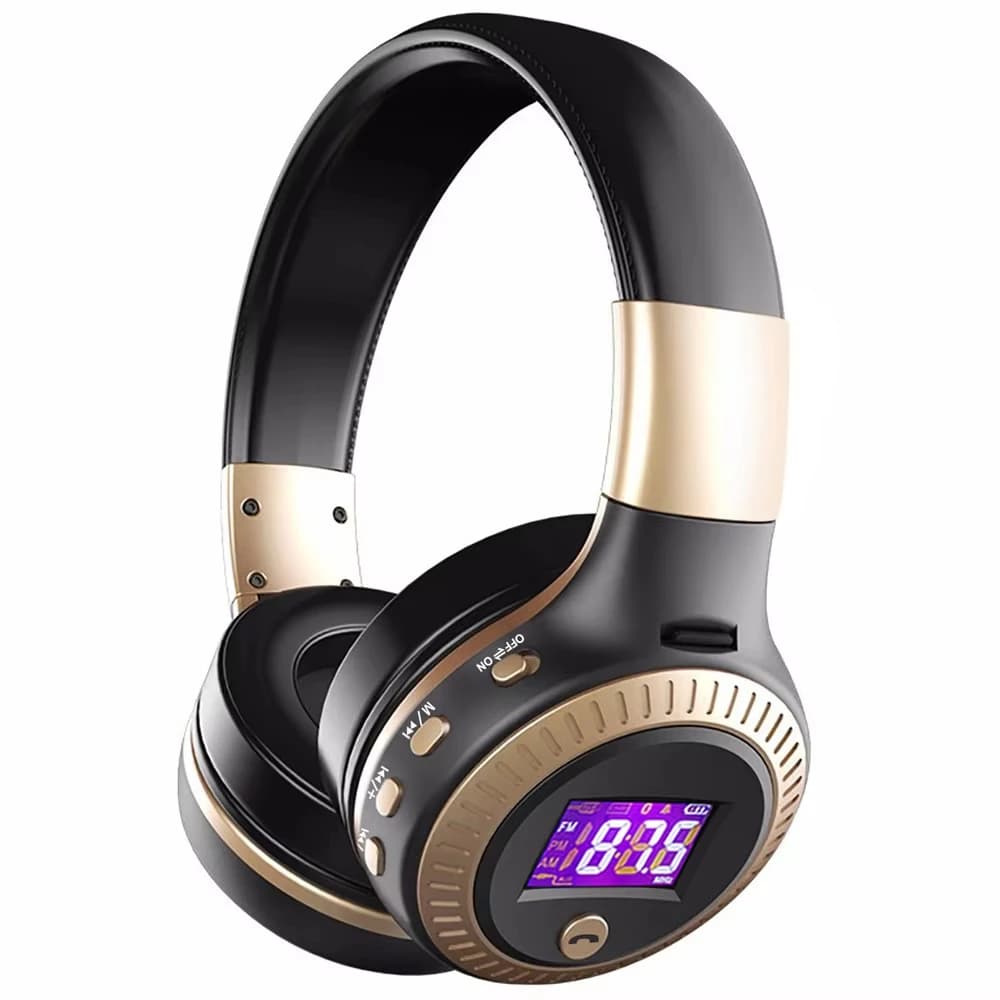 Cuffie Bluetooth B19 con radio Fm Schermo LCD Auricolare stereo Hi-Fi per bassi Cuffie wireless con supporto per microfono Scheda TF/SD