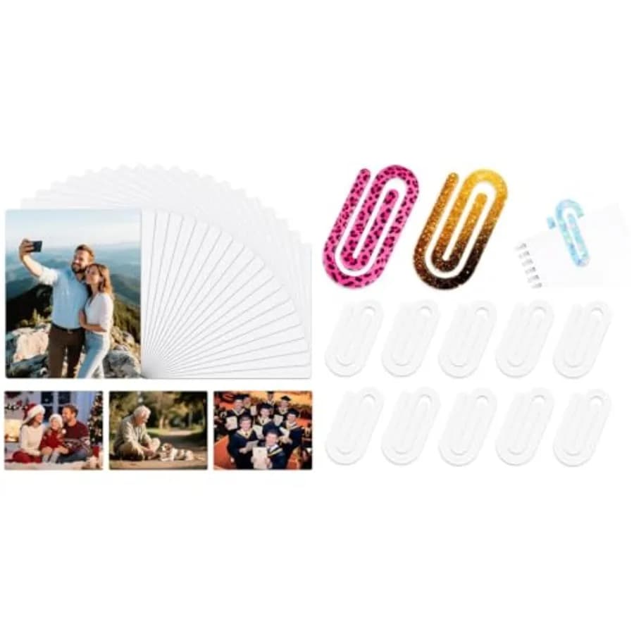 Joyclub Set di 20 Pezzi in Alluminio per Sublimazione e 12 Pezzi in Acrilico per Sublimazione, Clip per Carta Jumbo e Segnalibri