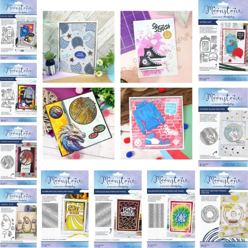 Kitted Out Rocking Denim - Fustelle in metallo per taglio di precisione, strisce, fogli, per scrapbooking, fustelle per coltelli, lame, punzoni, stencil