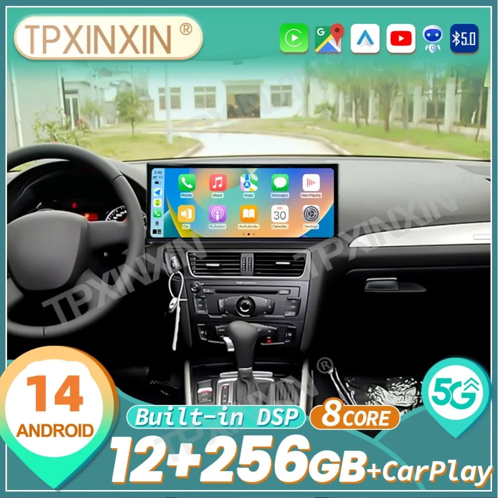 15.8" Qualcomm Android 14 For Audi Q5 2009~2017 Car Radio Stereo Automotive Multimedia Player GPS Navigation DSP WIFI Head Unit