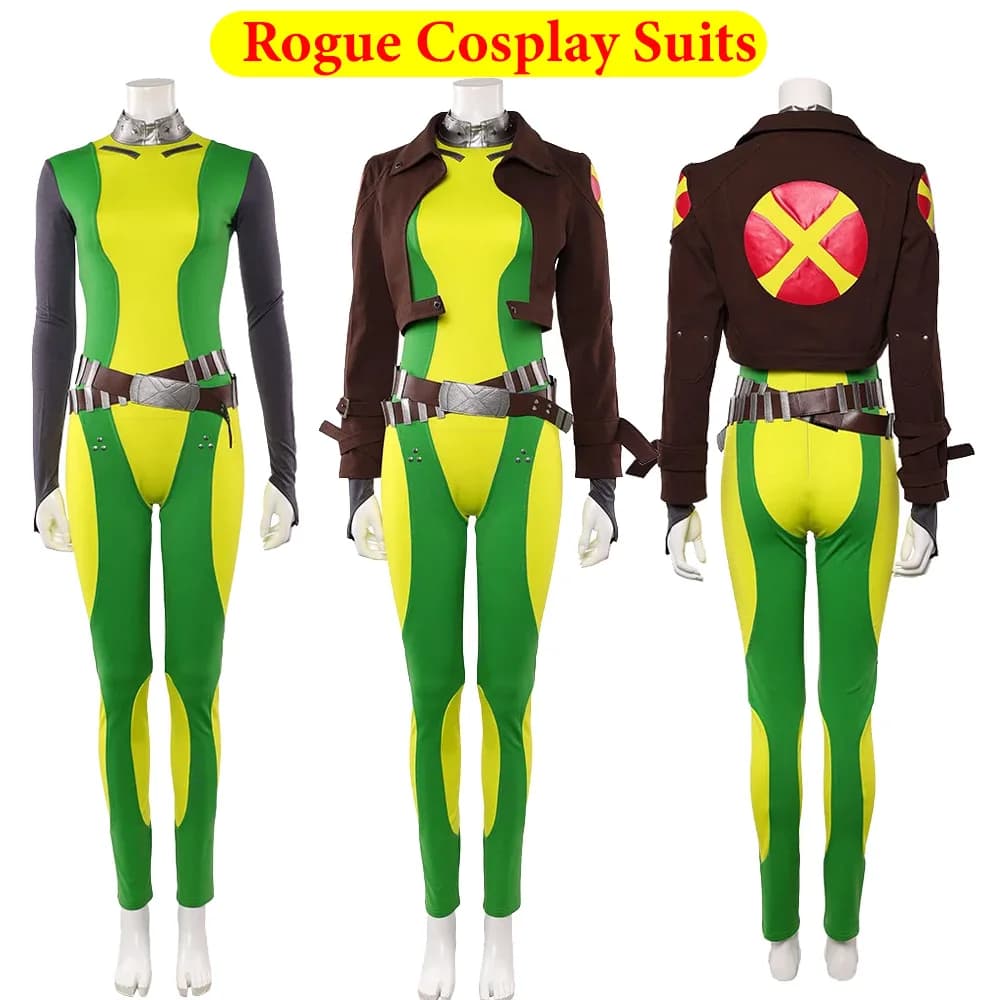 Costume cosplay da donna Rogue Tuta Cappotto Film X-97 Gioco di ruolo Uniforme Giacca Cintura Vestito Tuta Vestito da festa di carnevale di Halloween