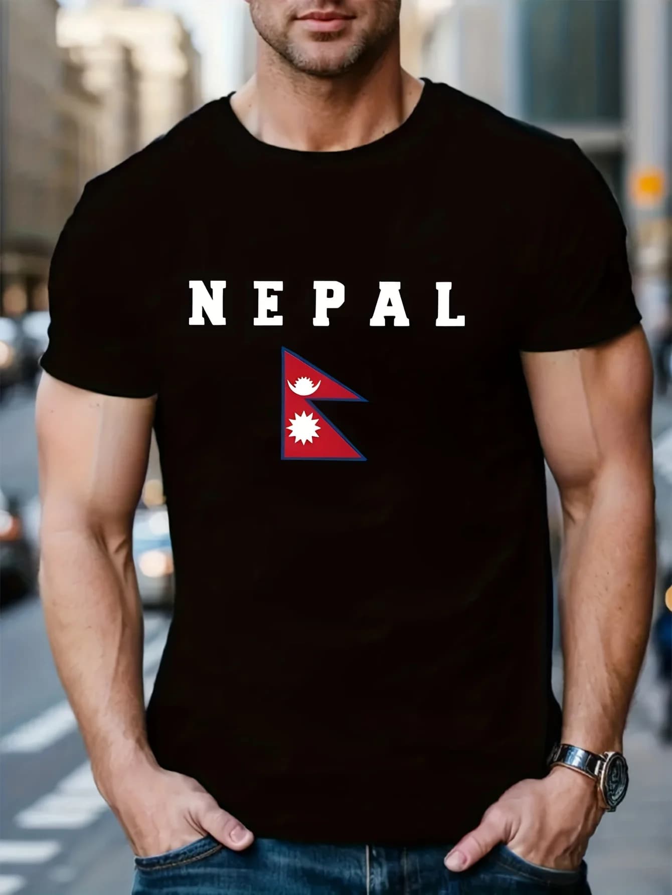 Stampa bandiera del Nepal, maglietta da uomo girocollo a maniche corte, maglietta casual, top casual comodo e leggero per l'estate