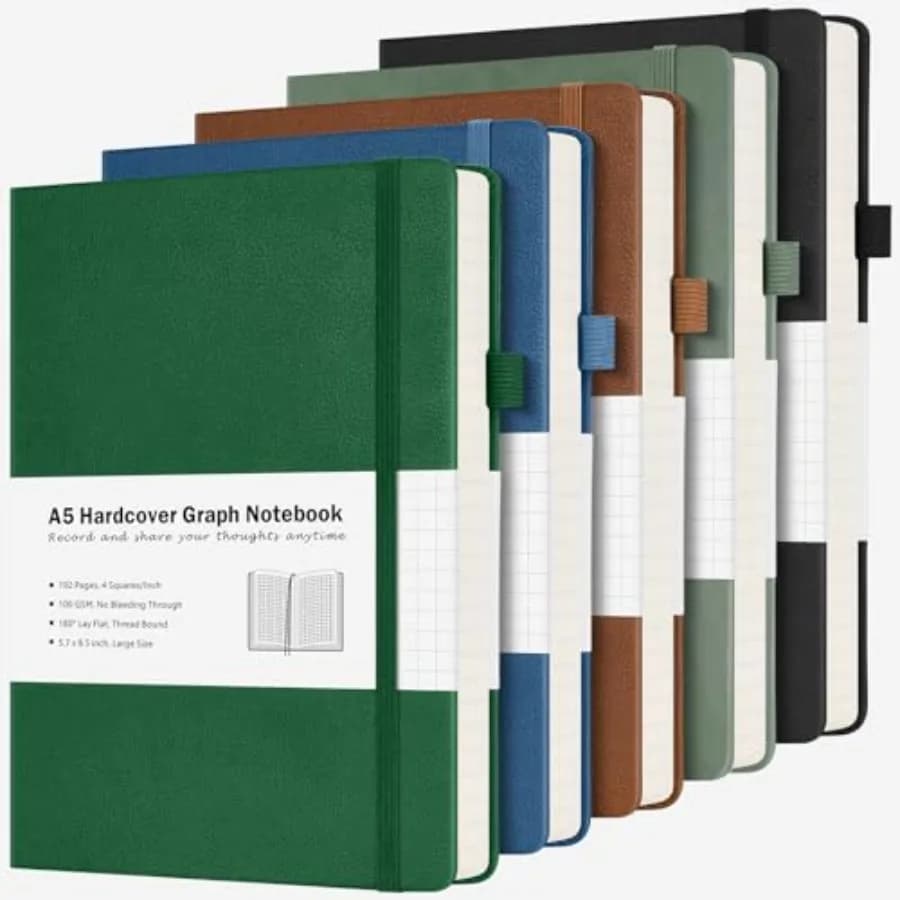 Paper Notebook, 5 Pack Hardcover Notebook, Grid Notebook Journal for Women, Men, Large Leather Journals for Writing, Thick Pape