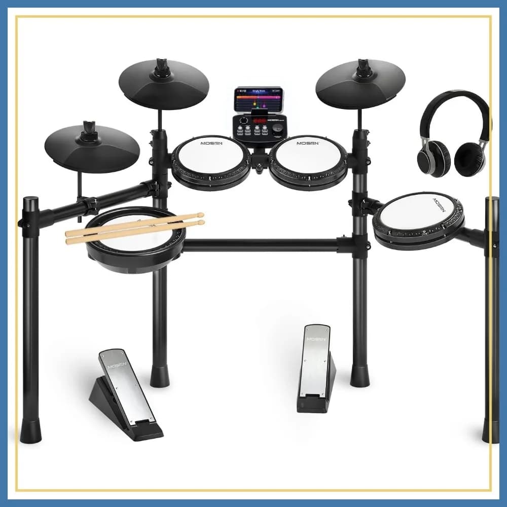 Batteria Elettronica, Pad in Rete da 8 Pollici, Rullante a Doppia Zona, 195 Suoni, 25 Kit, USB MIDI, 2 Pedali, Kit Batteria per Principianti